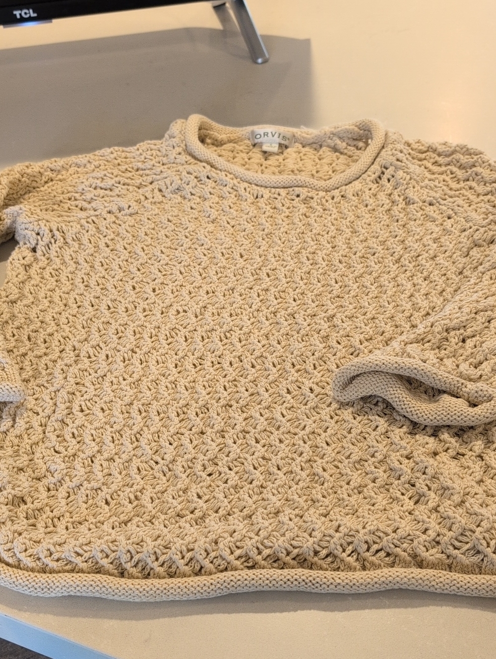 Orvis Cream Crochet Crewneck Sweater